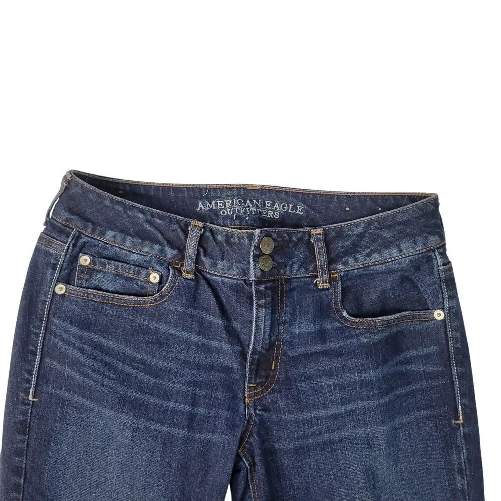American Eagle Artist Flare Jeans Womens 8 Dark Wash Embroidered Stretch Denim - Picture 3 of 12